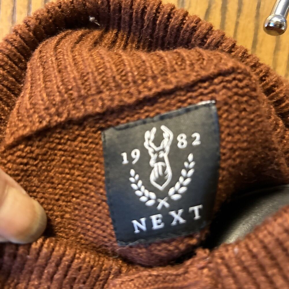 Wool Knit Sweater Aztec Brown Women's Sz M Mock Neck Quarter Button By Next - Picture 6 of 8